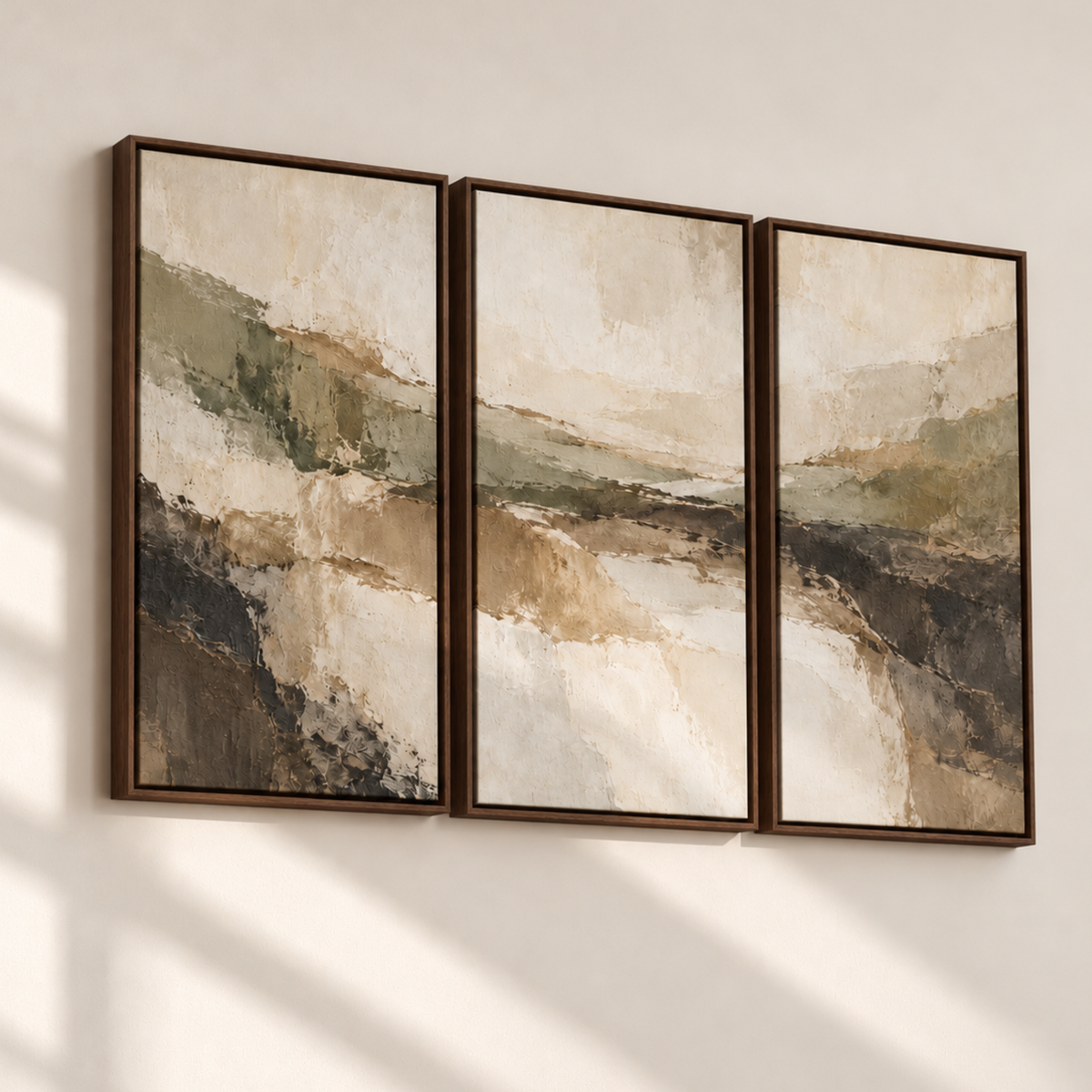 Olive Drift framed canvas triptych by CNVS Art Studio