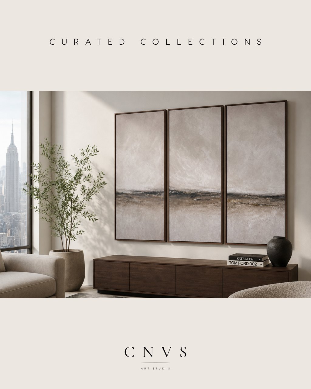 Serene Horizon I | Contemporary Triptych Canvas Wall Art
