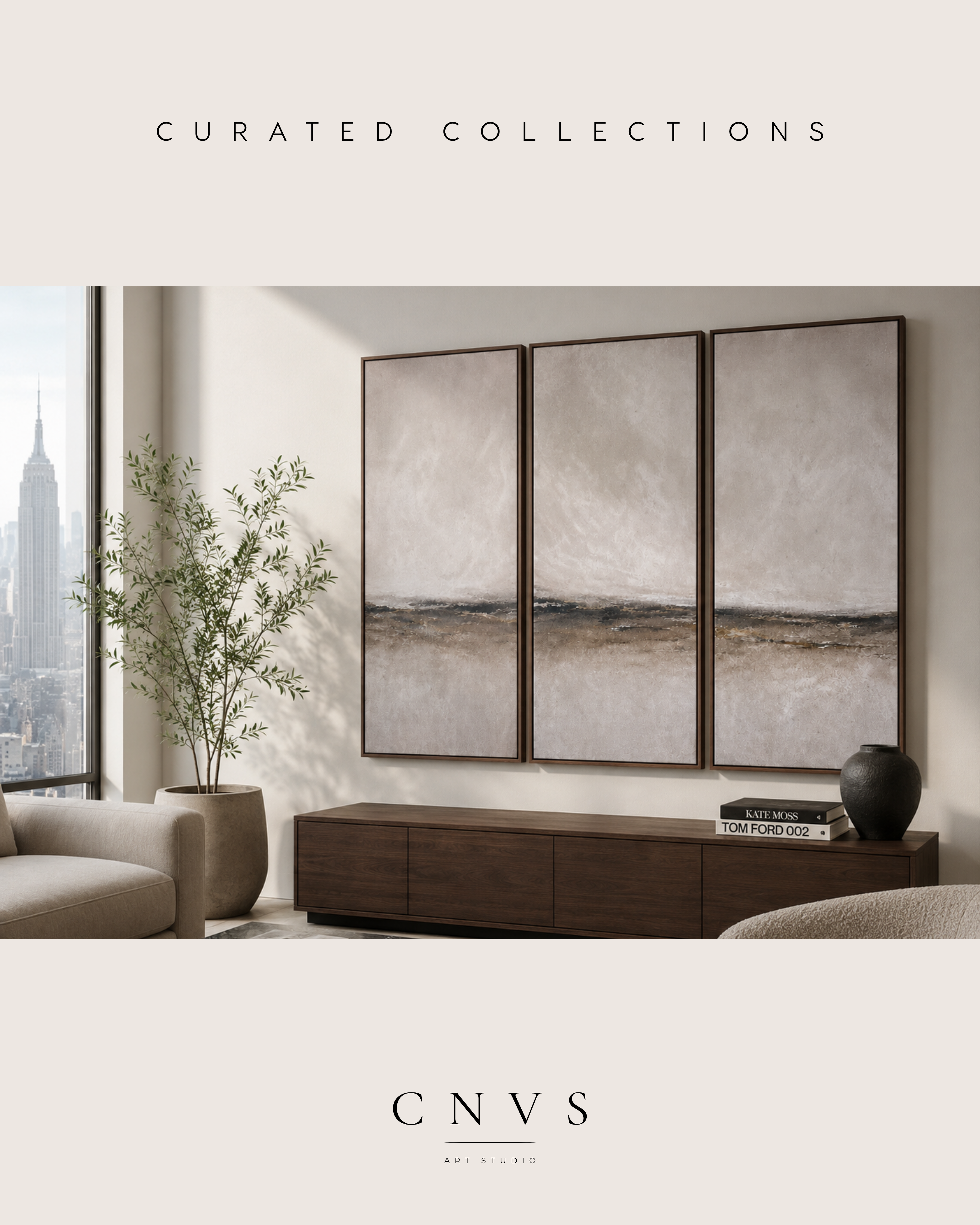 Serene Horizon I | Contemporary Triptych Canvas Wall Art