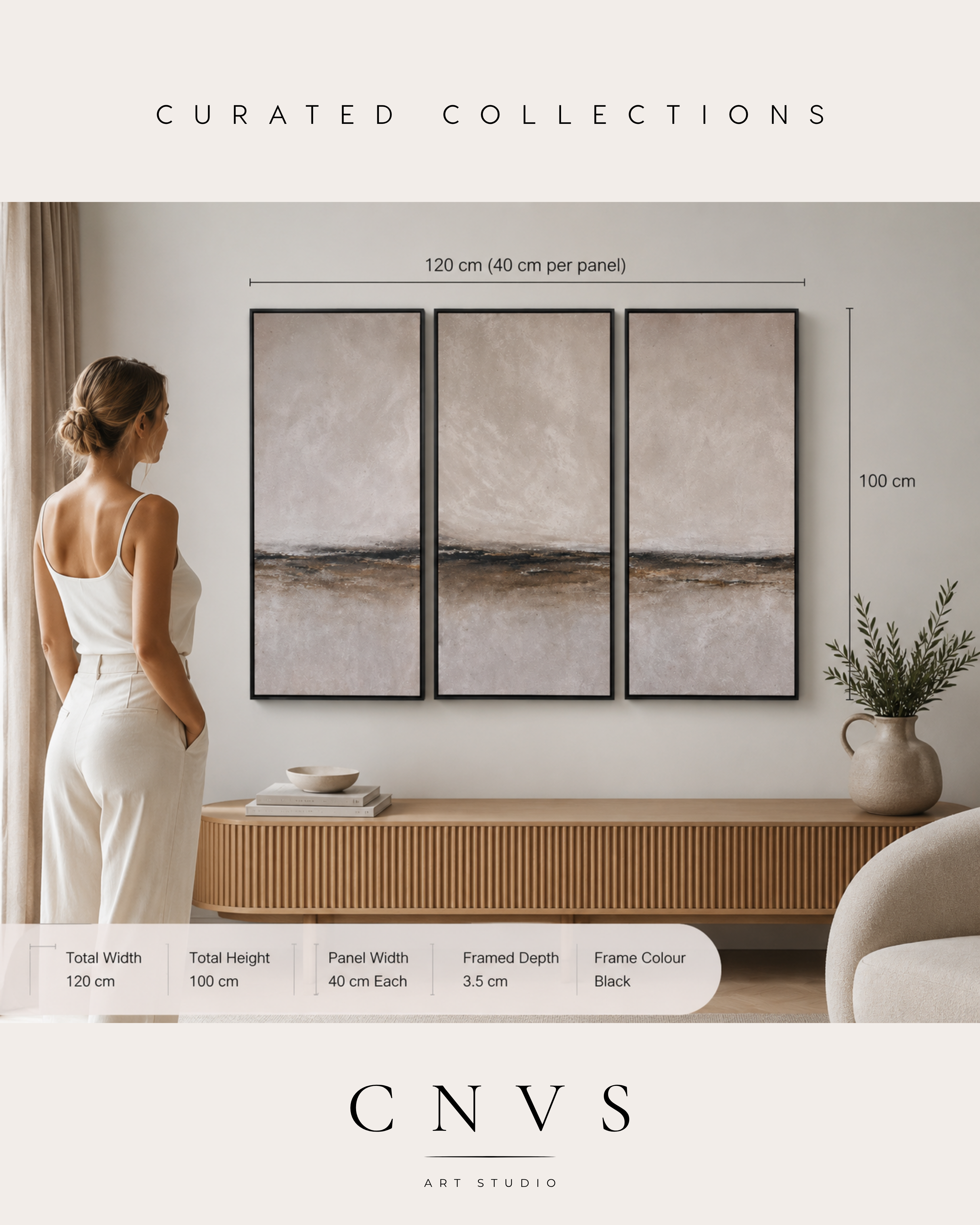 Serene Horizon I | Contemporary Triptych Canvas Wall Art