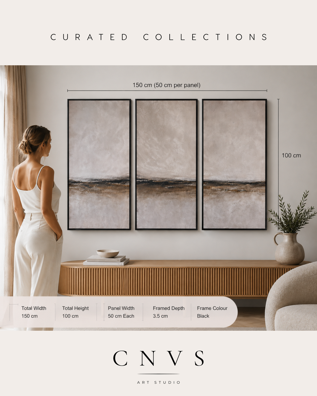 Serene Horizon I | Contemporary Triptych Canvas Wall Art
