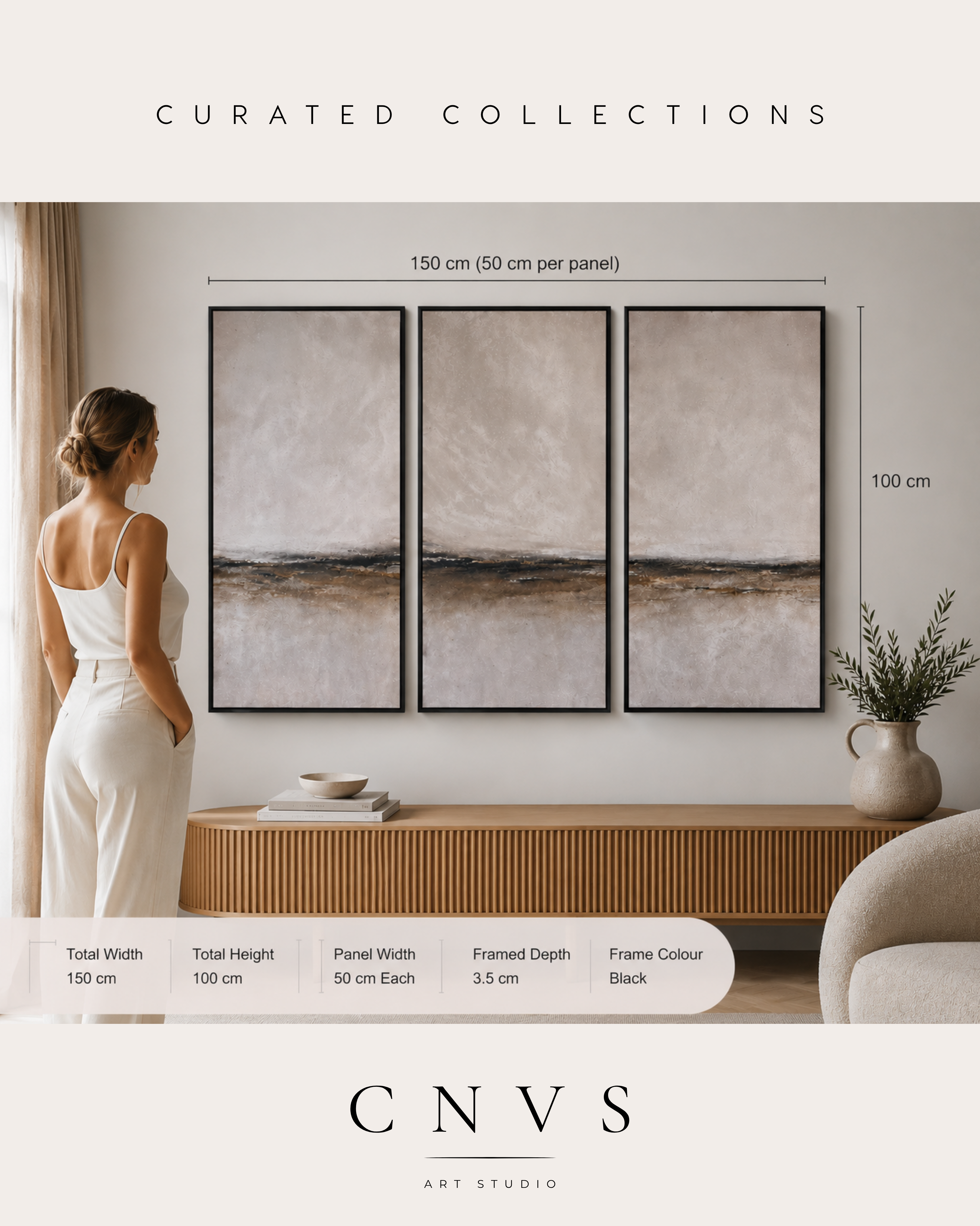 Serene Horizon I | Contemporary Triptych Canvas Wall Art