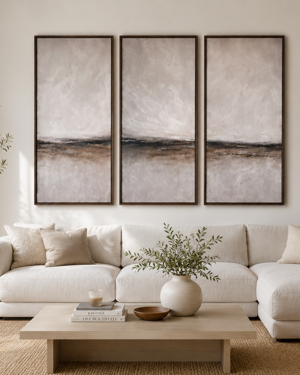 Serene Horizon I | Contemporary Triptych Canvas Wall Art