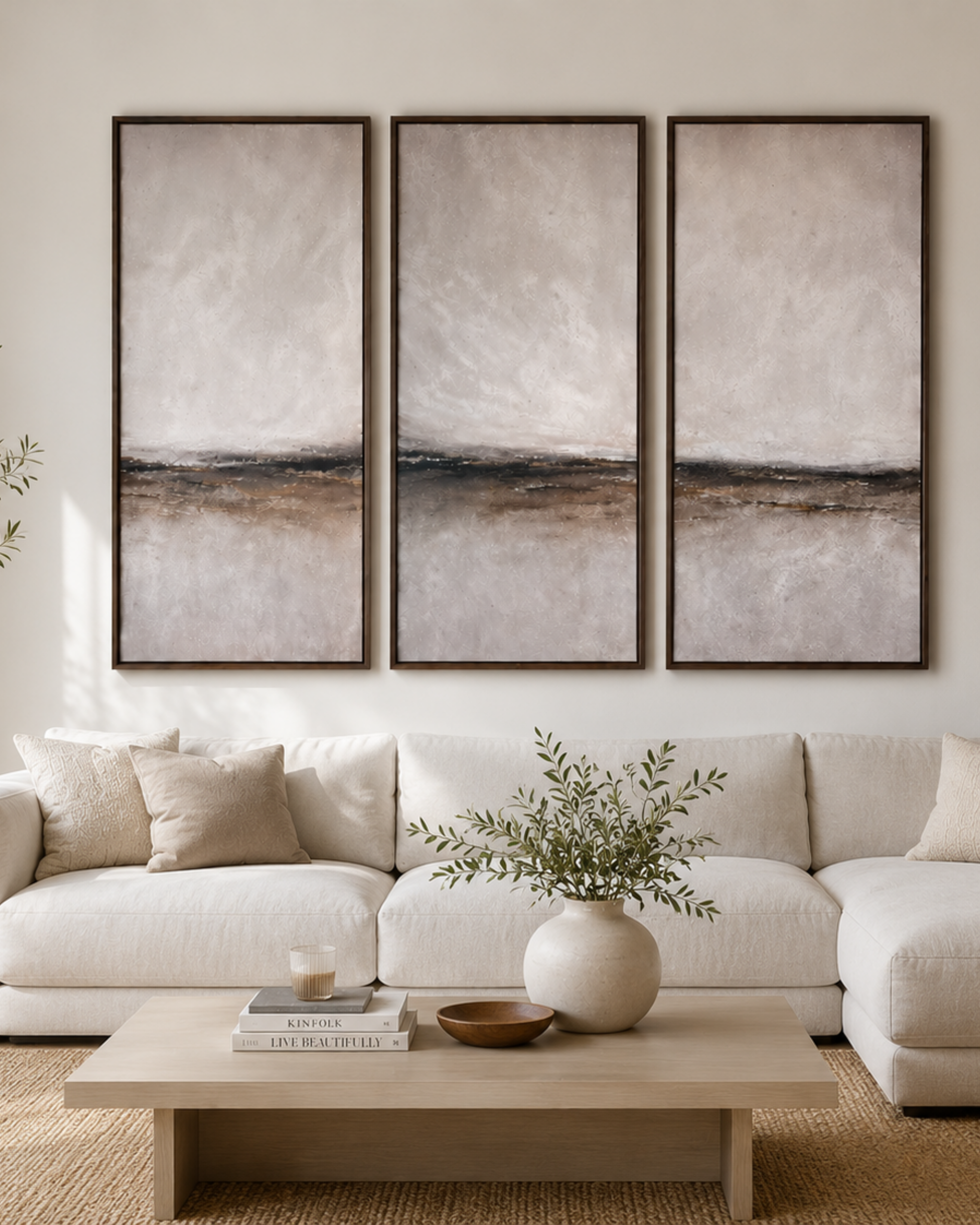 Serene Horizon I | Contemporary Triptych Canvas Wall Art