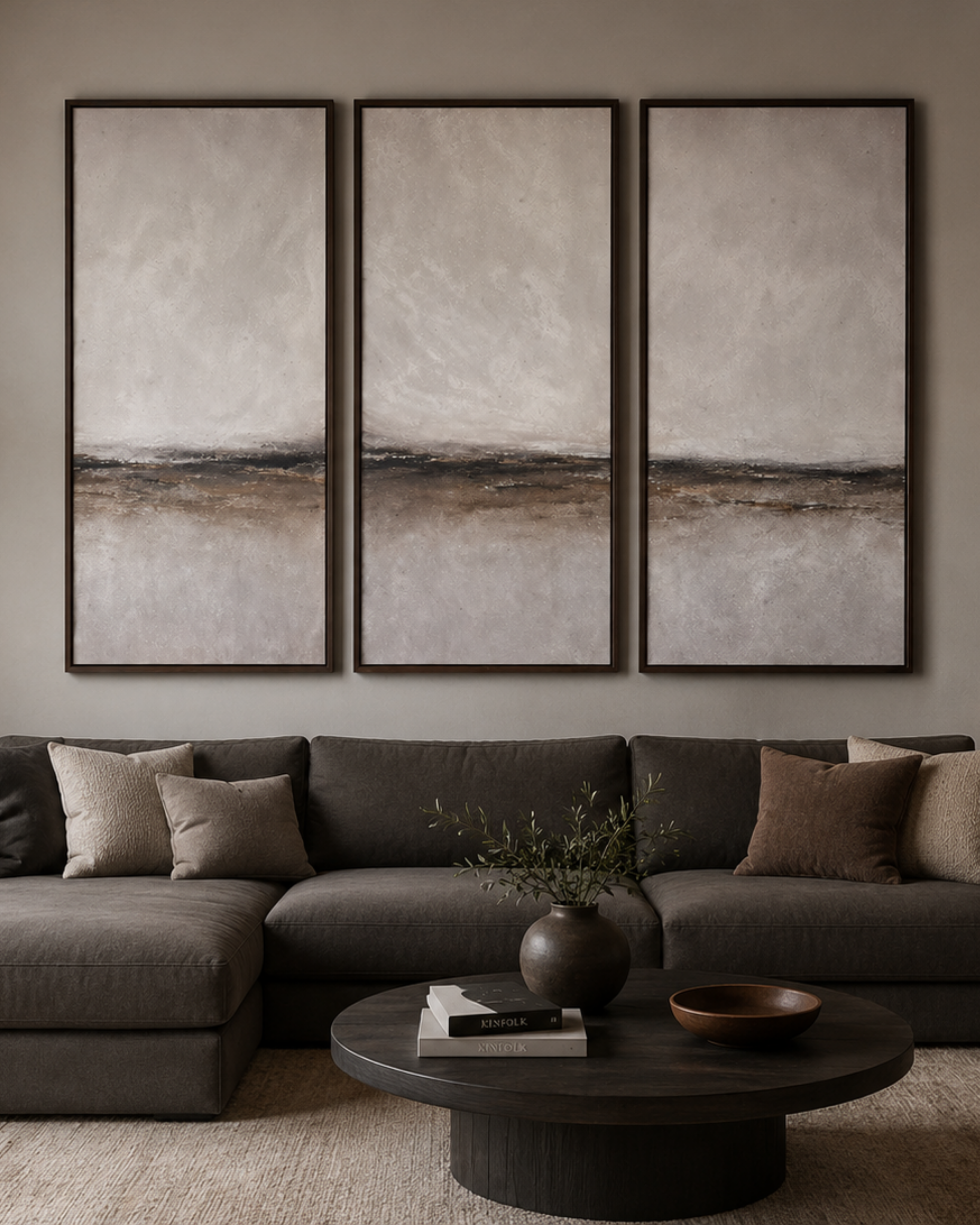 Serene Horizon I | Contemporary Triptych Canvas Wall Art
