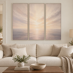 Where Light Rests Triptych above a cream sofa