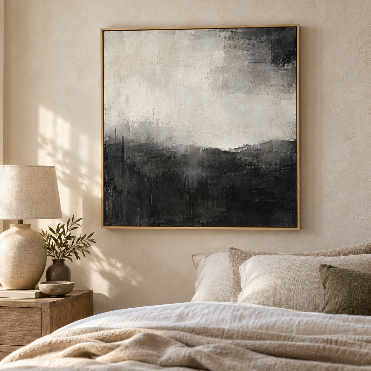 Ashen Horizon monochrome abstract framed canvas - view 3