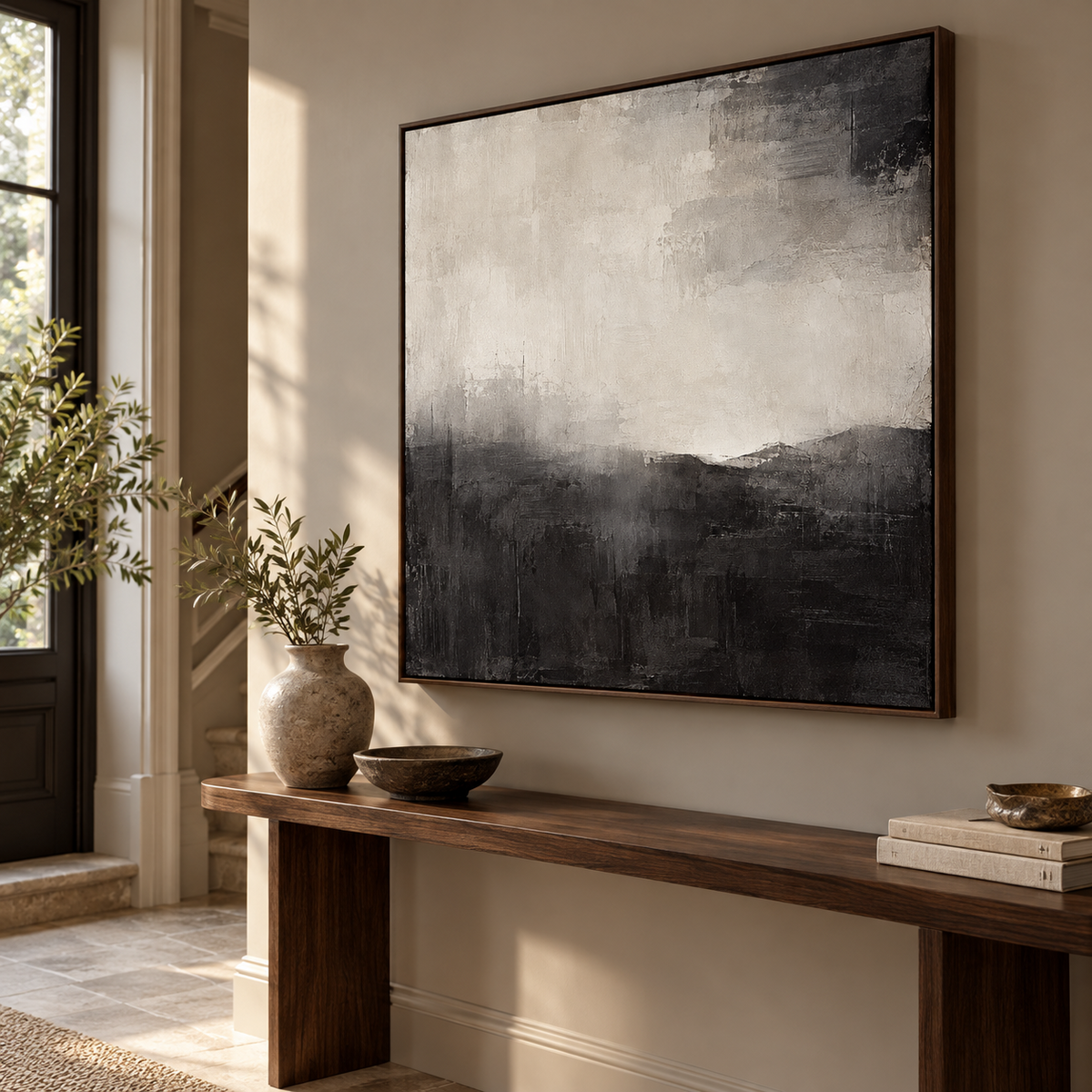 Ashen Horizon monochrome abstract framed canvas - view 4
