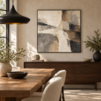 Contour abstract canvas in a warm dining room