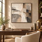 Contour abstract canvas above a dark oak desk