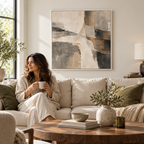 Contour framed canvas in a warm neutral living room