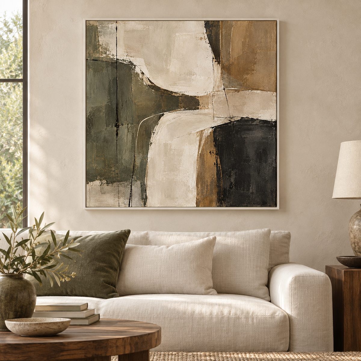 Earthen Rhythm framed abstract canvas - image 1