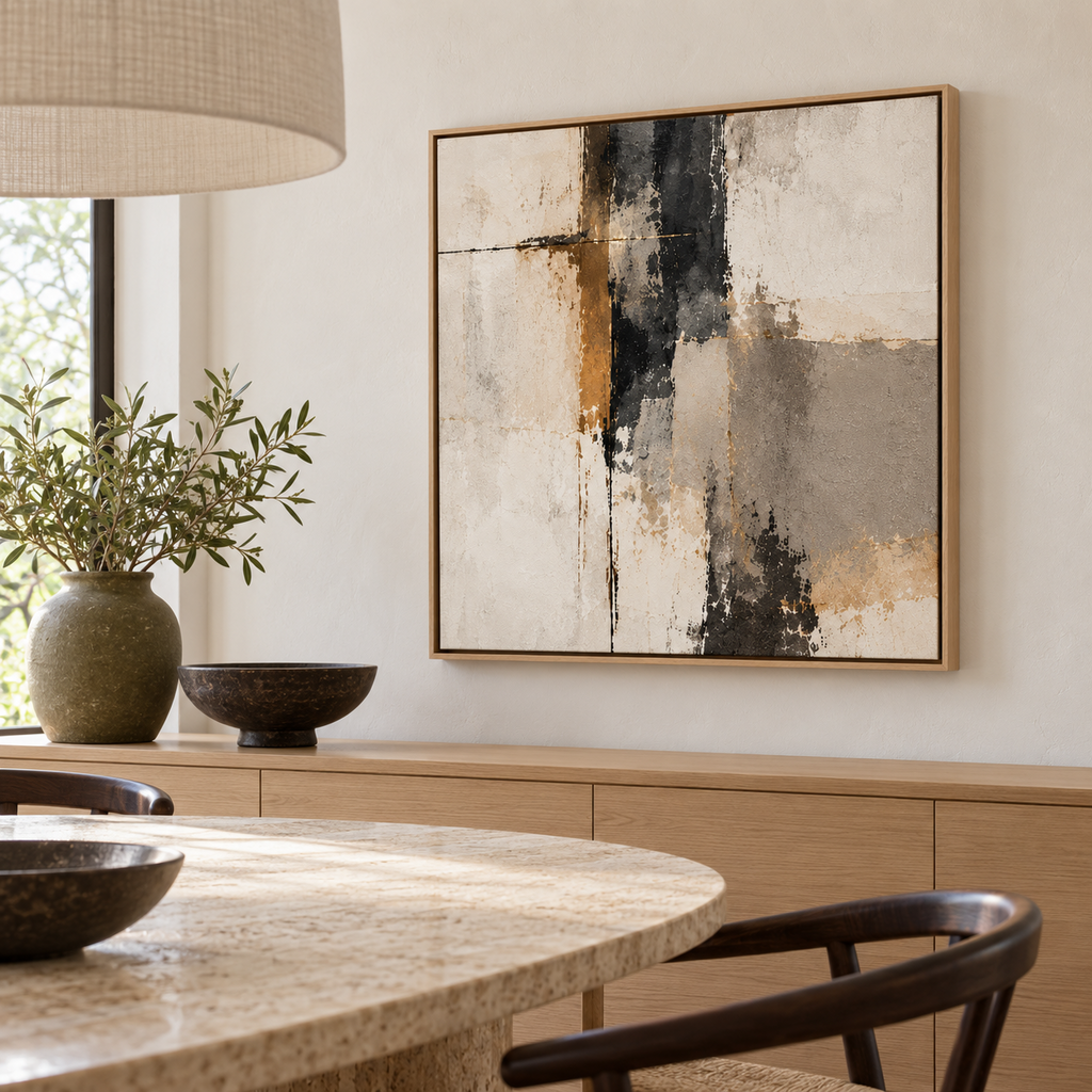 Faultline framed canvas wall art in a modern dining room