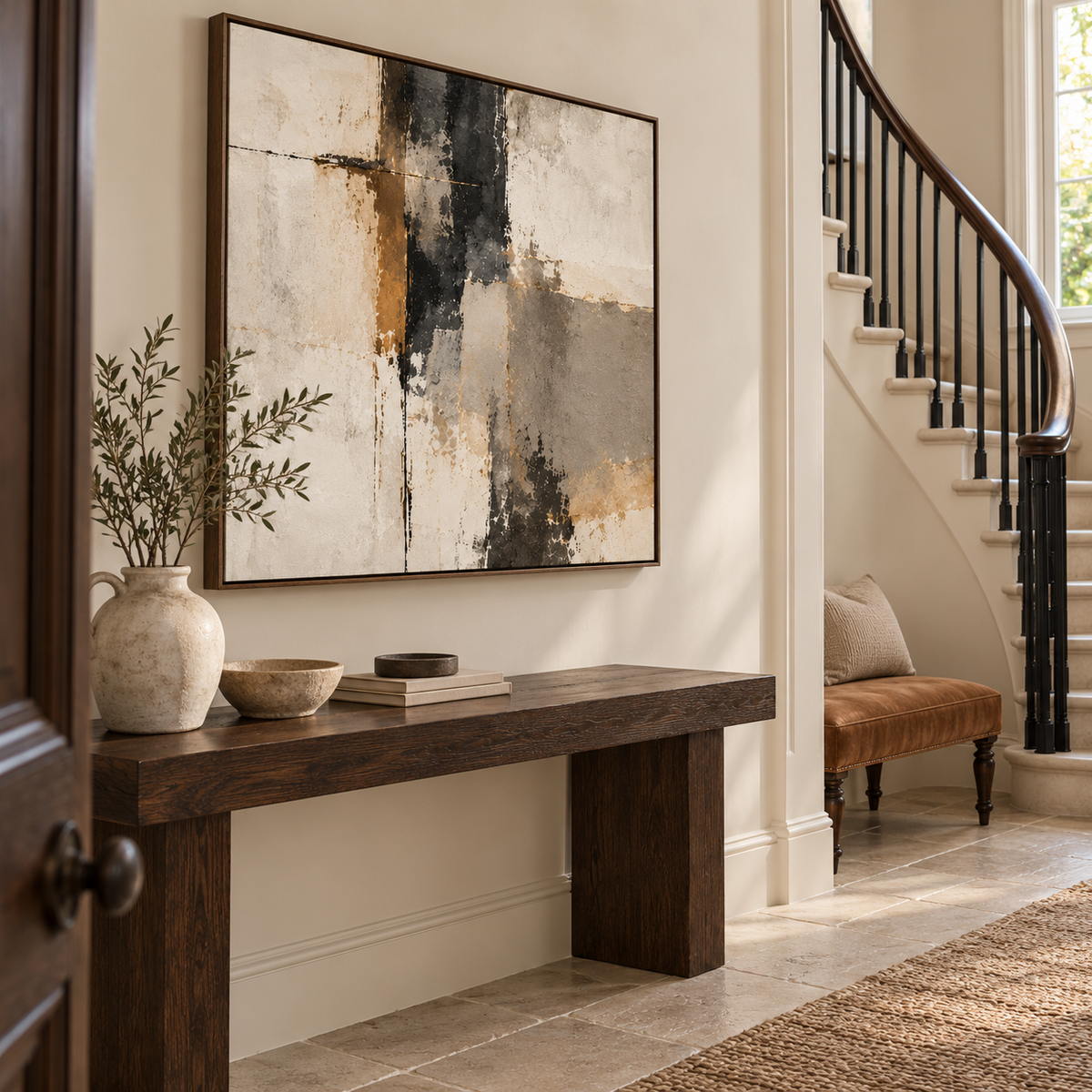 Faultline framed canvas wall art in a British hallway