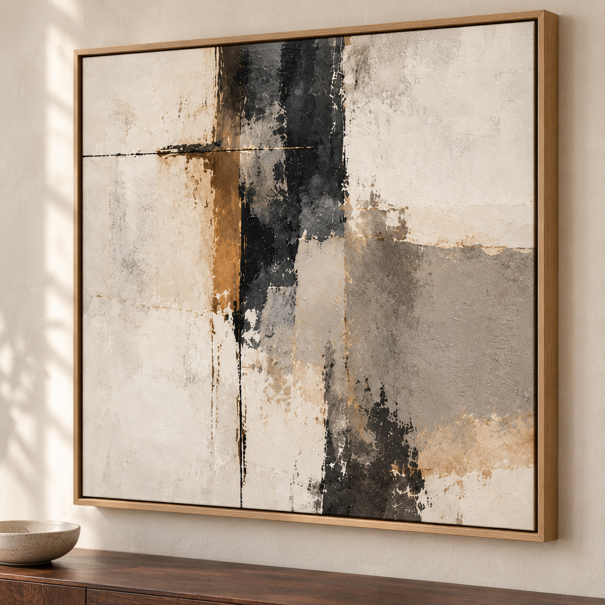 Faultline canvas in a floating oak frame