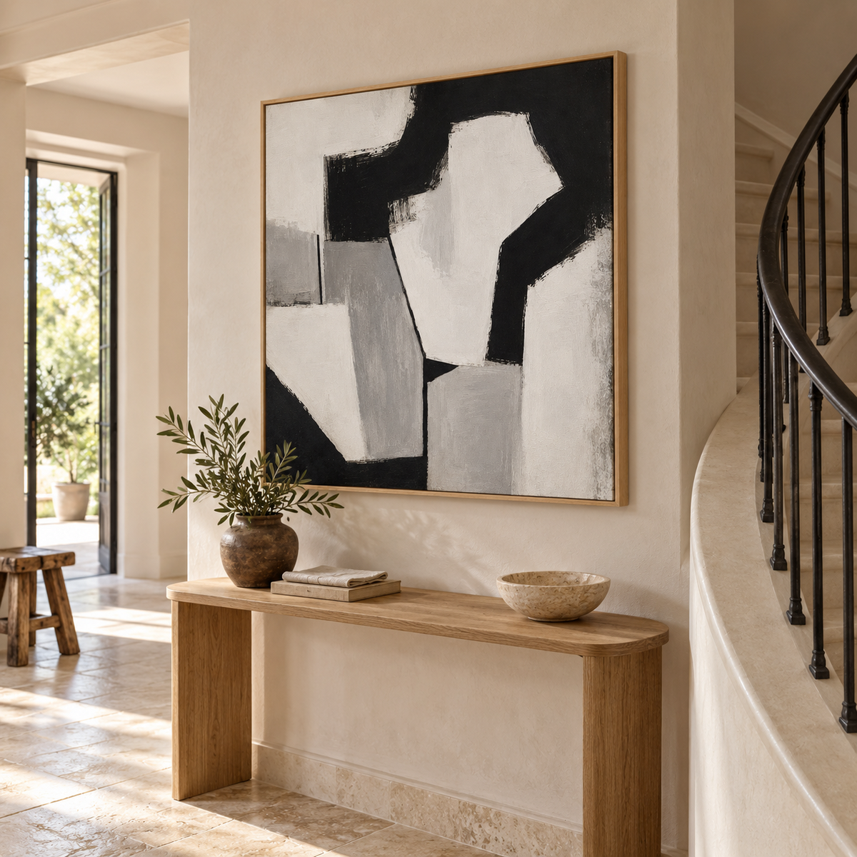Monolith black white and grey abstract framed canvas by CNVS Art Studio
