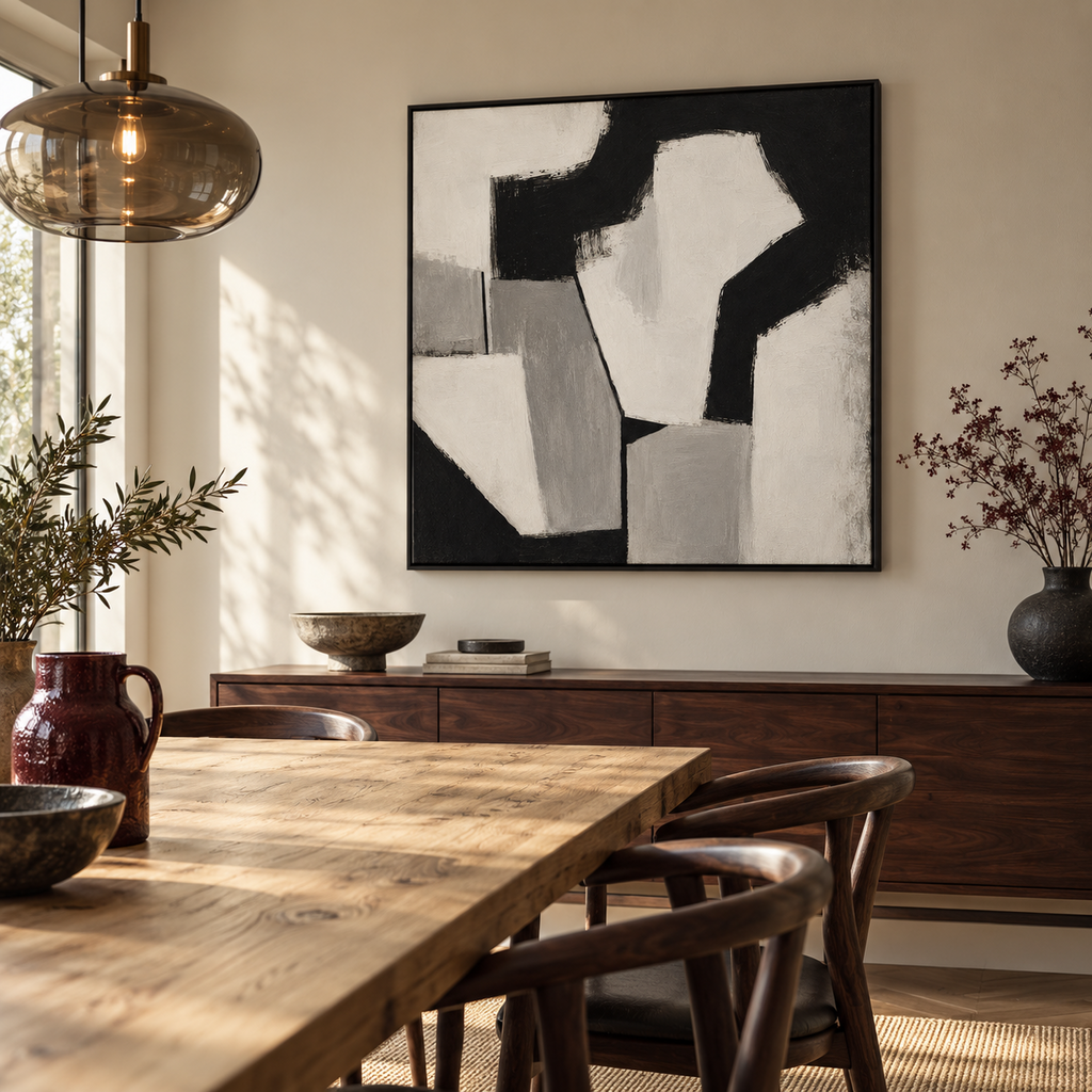 Monolith black white and grey abstract framed canvas by CNVS Art Studio