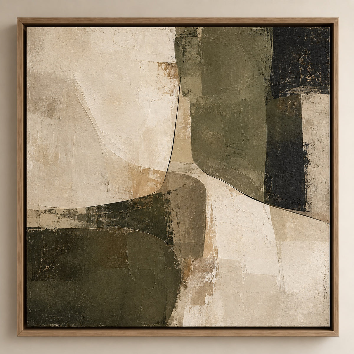 Olive and cream abstract framed canvas wall art