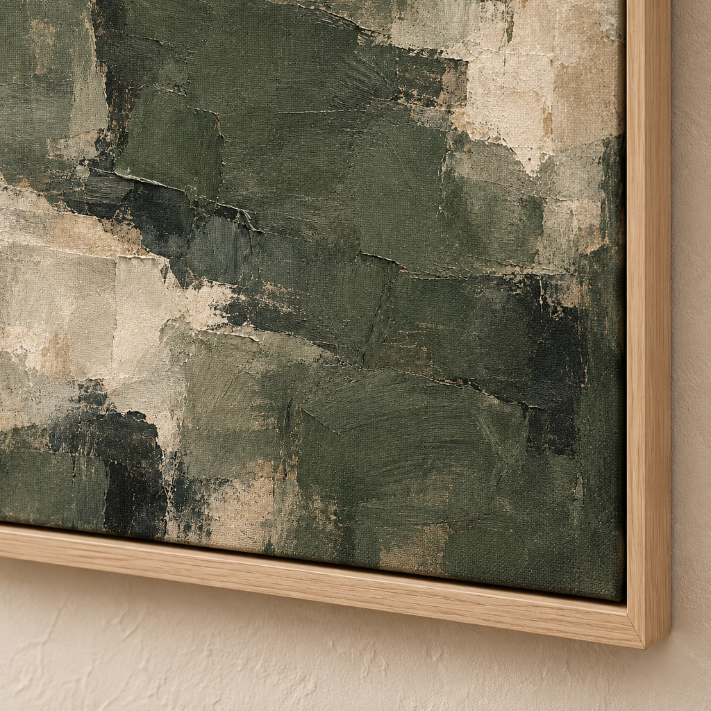 Olive Strata framed abstract canvas wall art - lifestyle view 2
