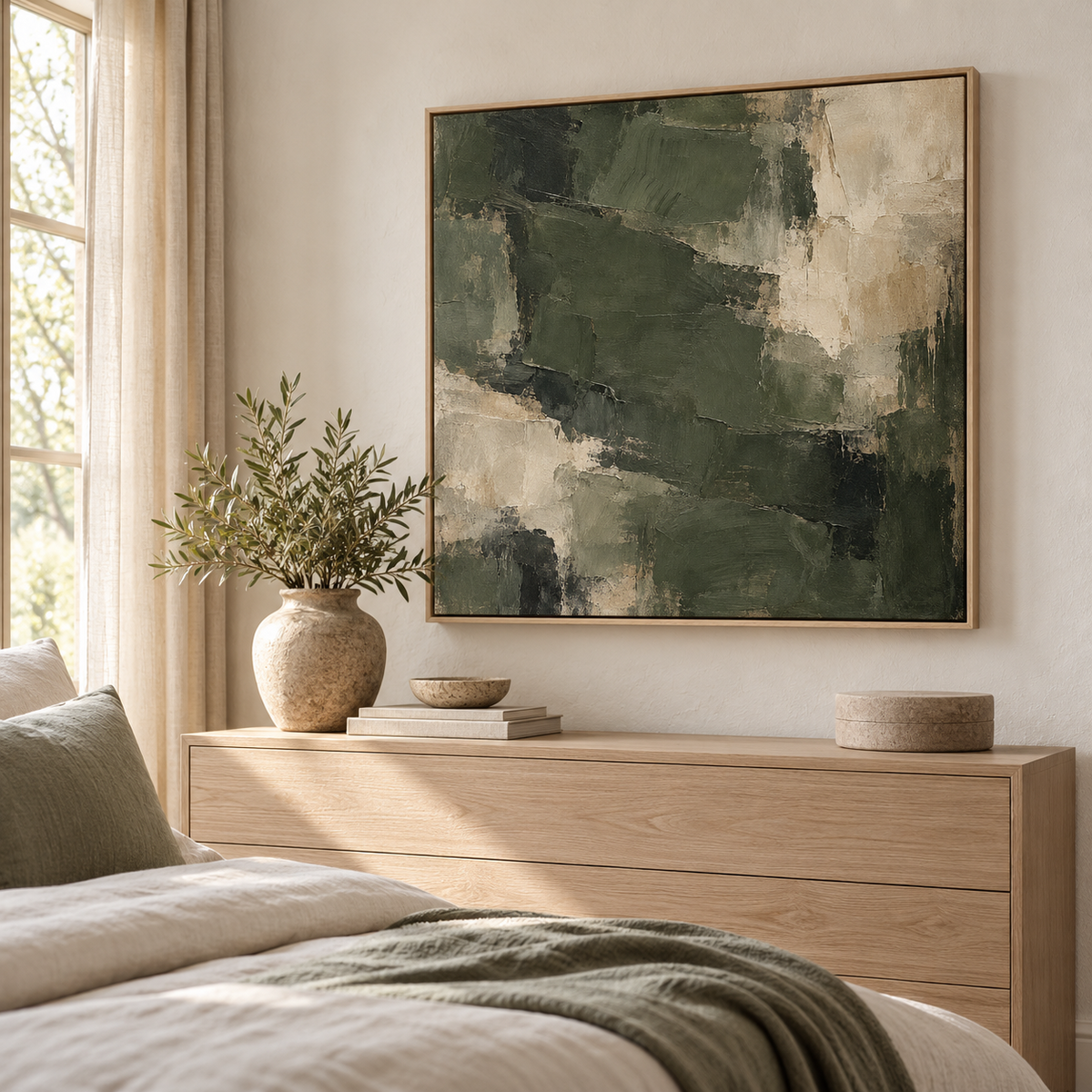 Olive Strata framed abstract canvas wall art - lifestyle view 4
