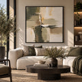 Olive Structure abstract canvas in a black floating frame