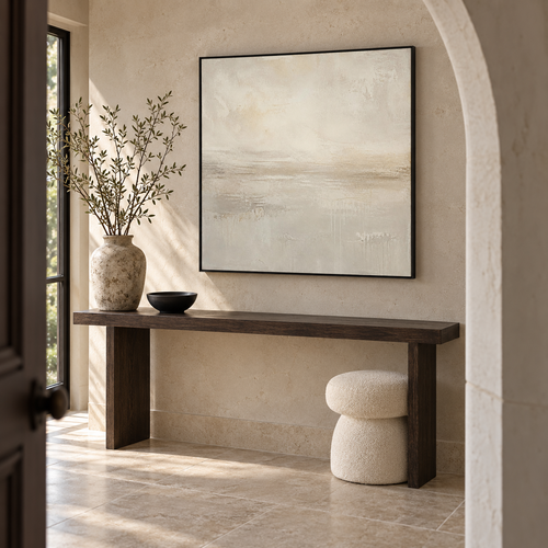 Pale Horizon abstract canvas in a neutral entryway