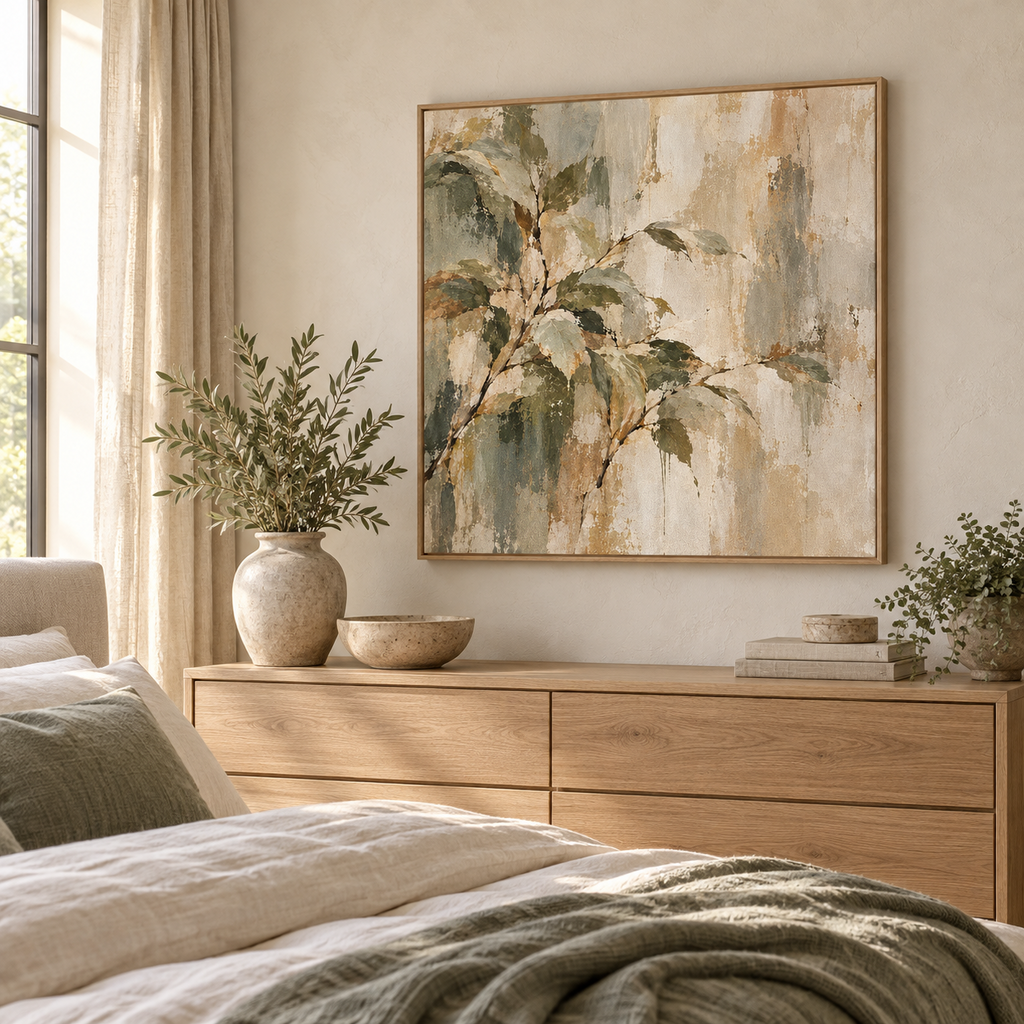 Quiet Bough - light-oak frame and canvas detail