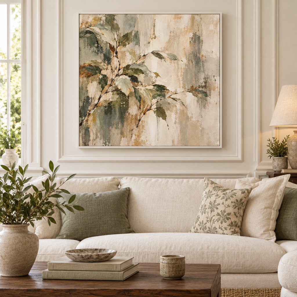 Quiet Bough - white frame and canvas detail