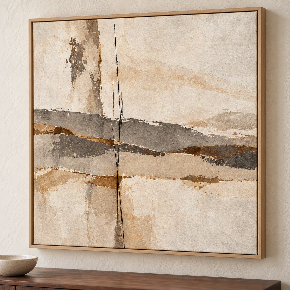 Quiet Divide neutral abstract framed canvas by CNVS Art Studio