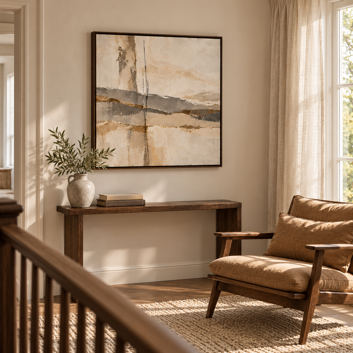 Quiet Divide neutral abstract framed canvas by CNVS Art Studio