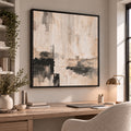 Quiet Form IV neutral abstract canvas in black float frame – home office