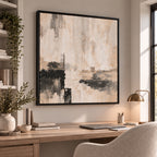 Quiet Form IV neutral abstract canvas in black float frame – home office