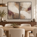 Soft Accord I & II abstract framed canvas diptych in a modern dining room