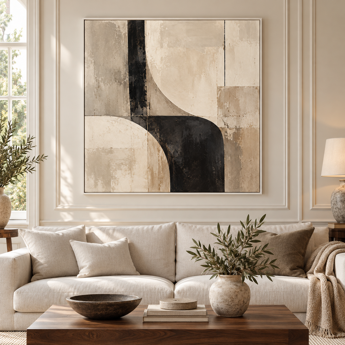 Stone & Shadow abstract framed canvas - 1